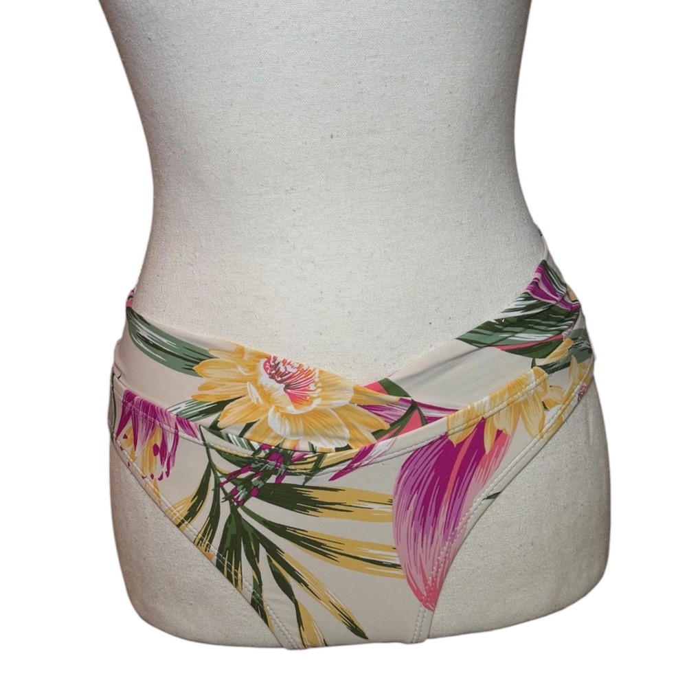 Freshwater Womens Tropical Floral Bikini Bottom V Front Ivory Pink S FA21SB34RP - Picture 9 of 9
